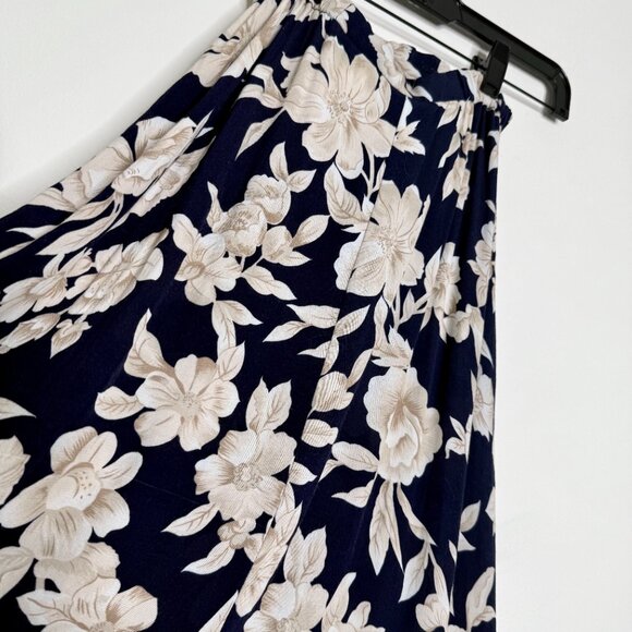 WORTHINGTON | Navy Button-Down Midi Skirt with Cream White Florals - 4 - Picture 6 of 8